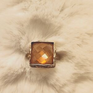 Orange Crystal and Silver Ring